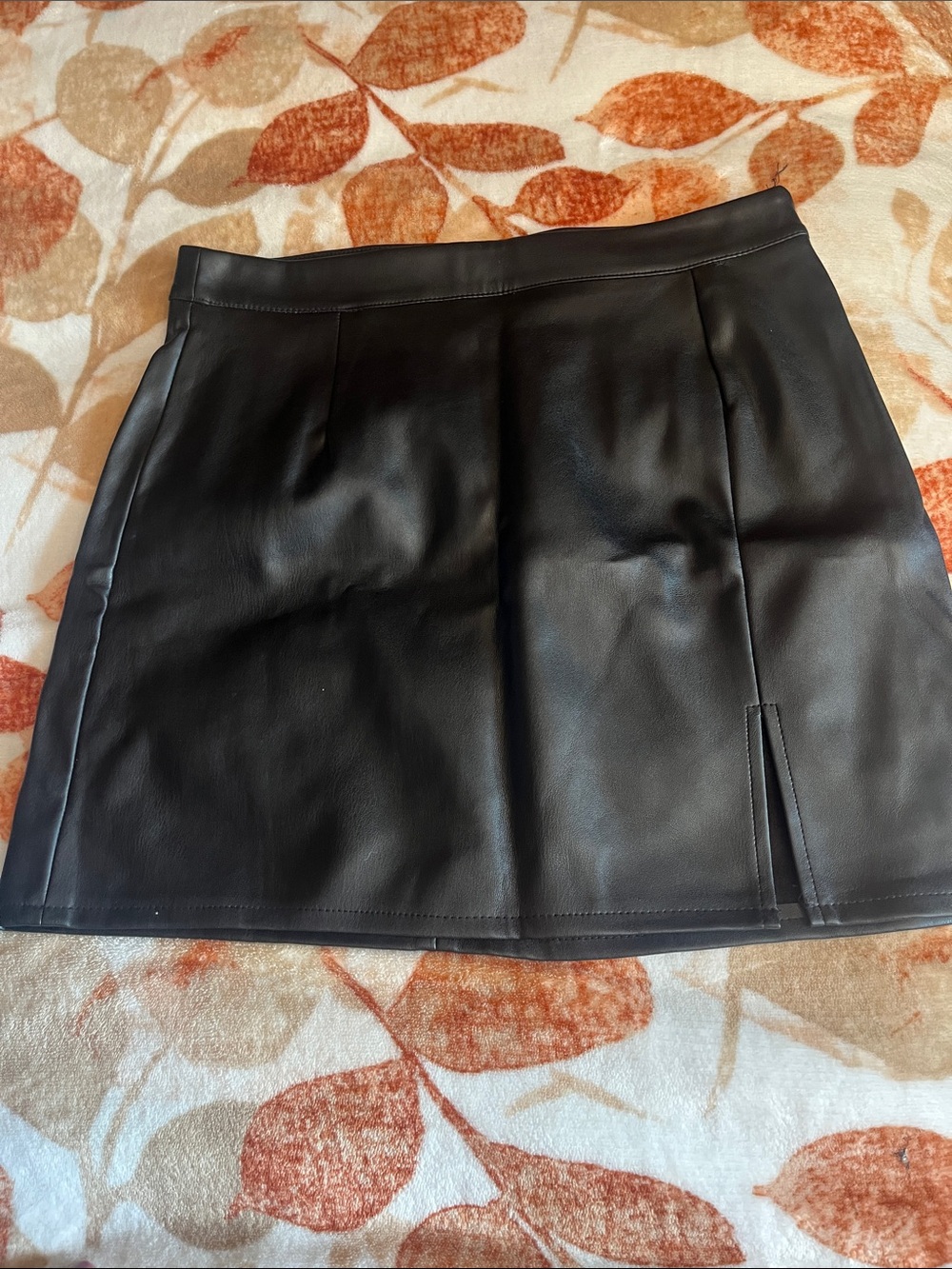 Faux Leather Black Mini Skirt with Front Slit